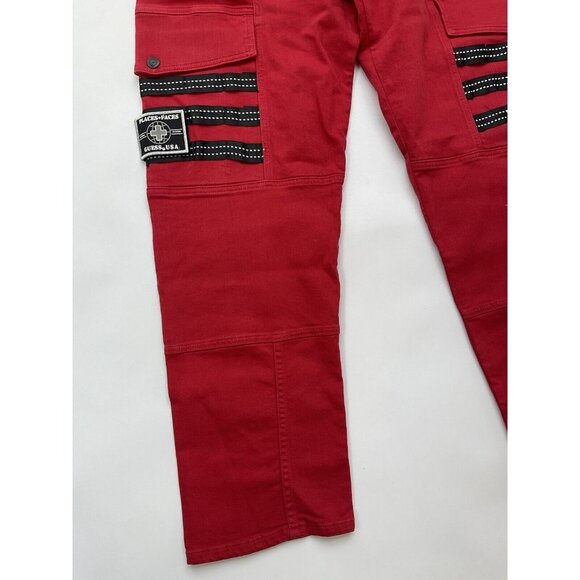 Guess Men’s Places+Faces Cargo Jeans Relaxed Fit Comfort Stretch In Red Size 34 - Picture 2 of 12